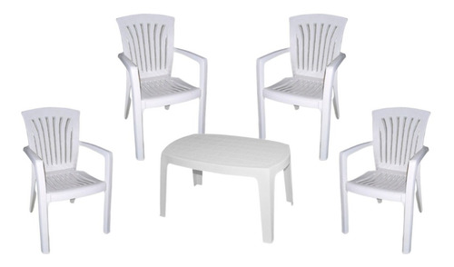 Combo 4 Sillones Kansas + Mesa Monoblock Blanco Mascardi