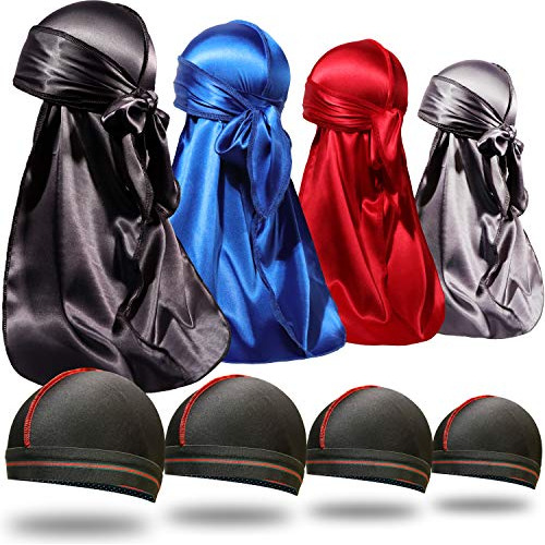 Forcewave 8pcs Silky Durag Men Wave Cap Cola Larga Hacer Tra