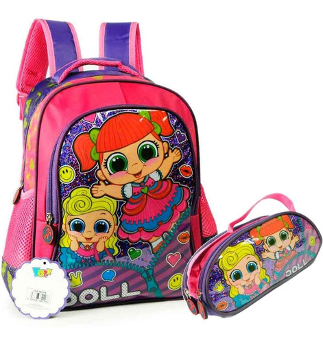 Mochila Escolar Infantil Feminina + Estojo Vozz M3916 Doll G