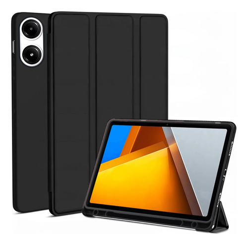 Capa Silicone Suporte Caneta Para Xiaomi Poco Pad 12.1 2024 Cor Preto