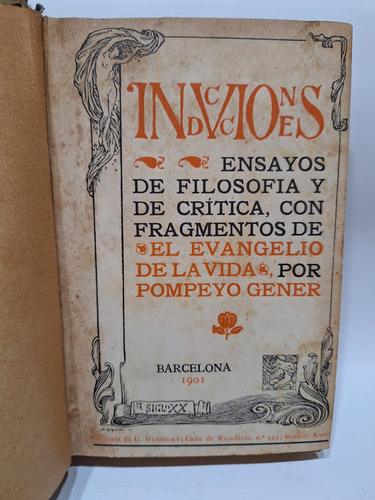 Antiguo Libro Indvcciones  Pompeyo Gener 1901 Le200