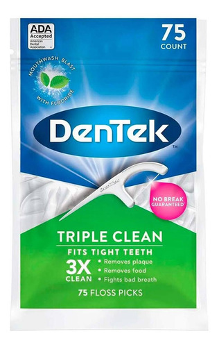 Hilo Dental Dentek Triple Clean Floss Con 75 Piezas