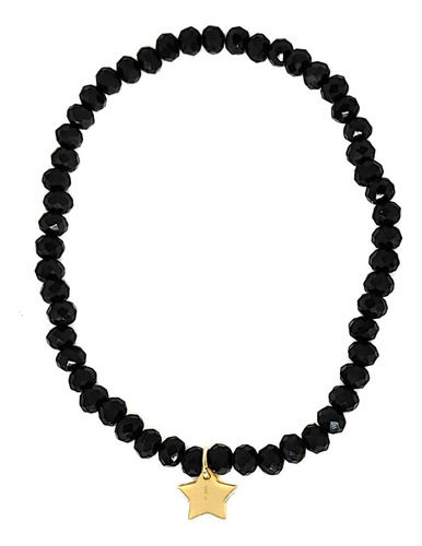 Pulsera Cristales Negro Estrella Enchapado Oro 18k