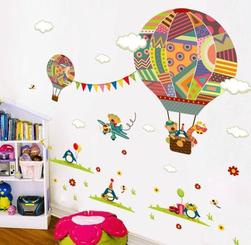 Vinil Pared Decorativo Globo Aerostatico, Pinguino Infantil 