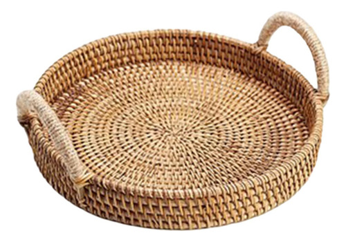 Cesta De Mimbre Tejida A Mano For Comida, Mango Redondo L