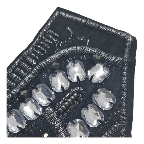 Aplique Bordado C/ Lurex Y Piedras X Par Art.285ch2102 Negro Bordada