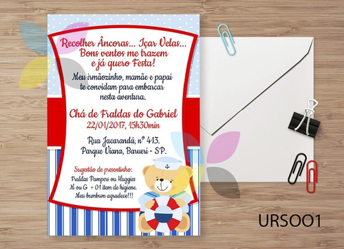 Convite cha de bebe ursinho marinheiro para editar e imprimir Arte Digital Convite Cha De Bebe Urso Ursinho Marinheiro Mercado Livre