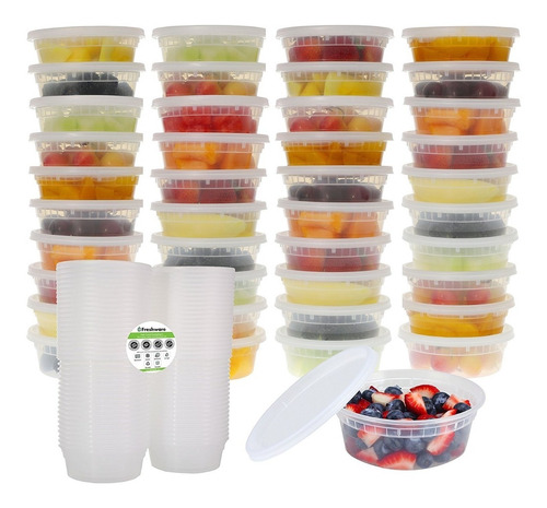 Set De 40 Contenedores De Plastico Para Alimentos De 8oz