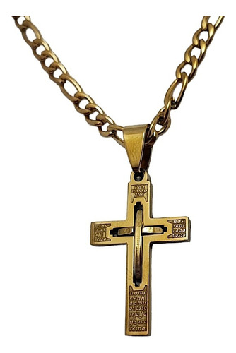 Corrente Masculina Dourada Inox Crucifixo 70cm Cp1103 Colar