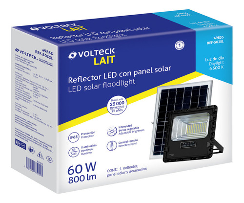 Reflector Led 60 W con panel solar, luz de día, 6500K Volteck REF-503SL
