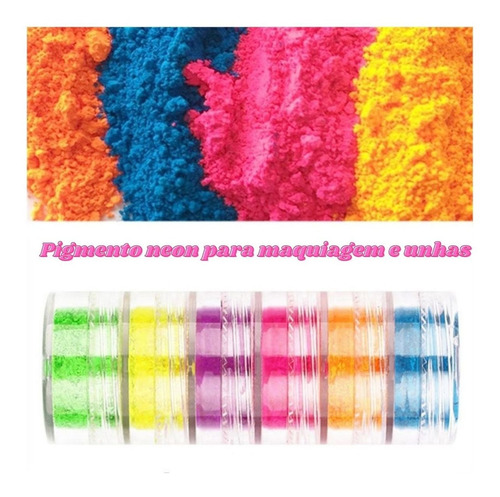 Pigmento Neon Para Unhas E Maquiagem - 6 Un Diferentes Roxo, Azul, Rosa, Laranja, Amarelo E Verde.
