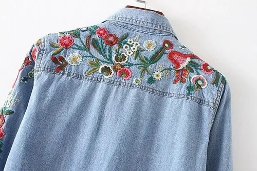 Camisas de jean mujer bordadas sale