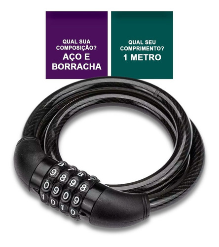 Cadeado Atrio Cabo Aço 1,0 Mt X 12 Mm P/ Bike Moto Senha