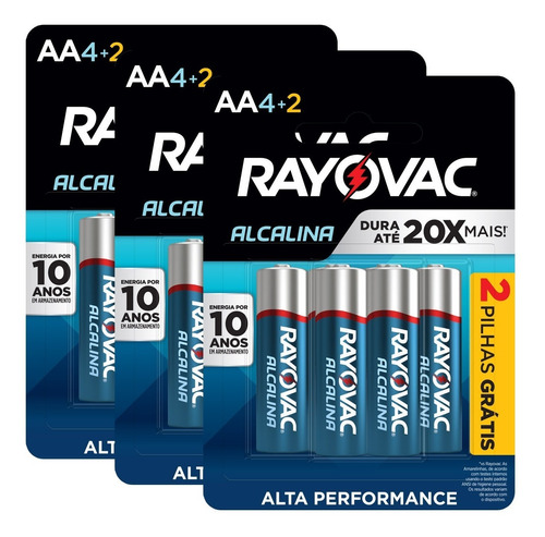 18 Pilhas Aa Alcalina Rayovac 3 Cart C/ 6 Unid