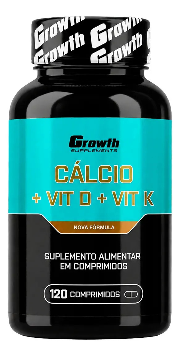 Cálcio + Vitamina D + Vitamina K 120 Comp Growth Supplements Sem Sabor