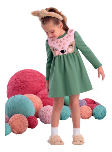 Vestido Infantil Verde Raposinha Mon Sucré 22382 B.e.