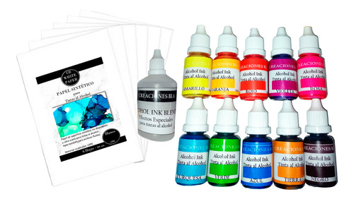 Tintas Alcohol Ink 10 Colores + Activador + Hojas 20x30cm