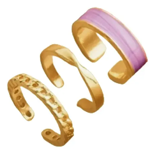 3 Anéis Sofisticação Moderna Dourado Ajustáveis — foto 1