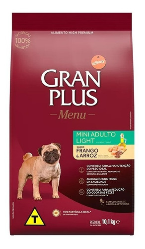 Ração Cães Mini Peq Frango Arroz Light Menu 10,1kg Granplus