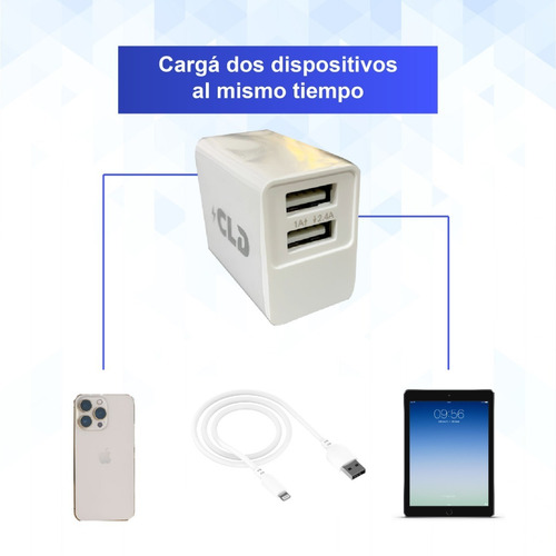 Cargador 2 Usb + Cable Lightning Compatible iPhone iPad 2.4a