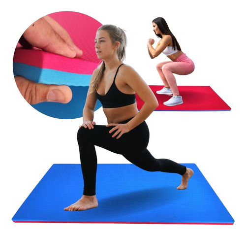 Kit 10 Colchonete Eva Grosso 20mm Yoga Pilates Abdominal Cor Bicolor Azul c/ Vermelho