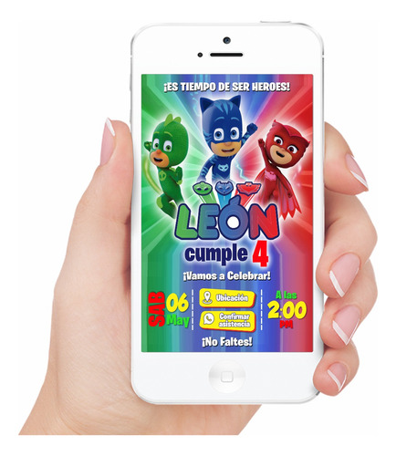 Invitación Digital Interactiva Con Botones Pj Masks 01