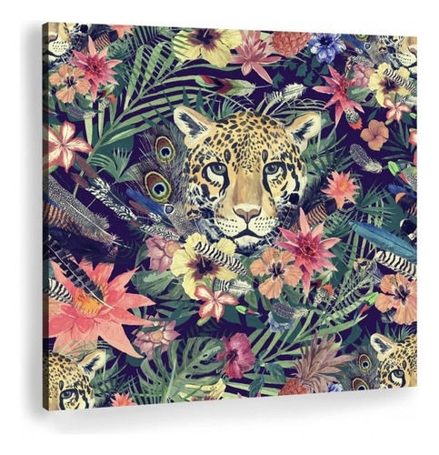 Cuadros Animales Decorativos En Canvas Floral Tigre Pantera Armazón Bastidor