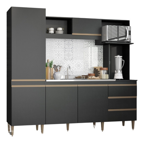 Mueble-alacena De Cocina Con Bajo Mesada Y Aéreo Mdp Negro