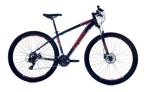 Mountain bike Oggi Hacker HDS 2019 aro 29 17" 24v freios de disco hidráulico câmbios Shimano Tourney TY700 y Shimano Tourney TX800 cor preto/vermelho/amarelo