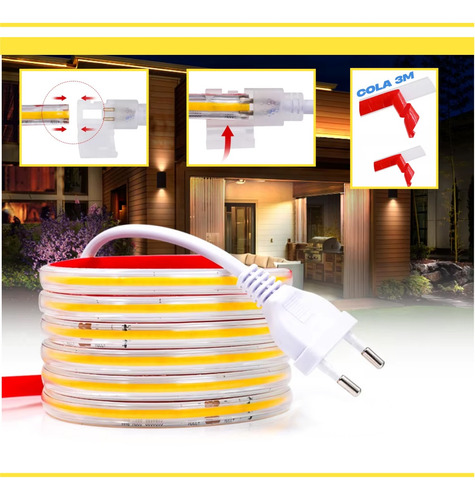 08mts Mangueira Fita Led Cob 2835 Ip67 Cola 8mm Dimmerizavel
