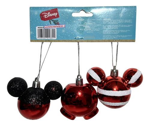 Kit 03 Enfeites Árvore De Natal Mickey Mouse Disney Original