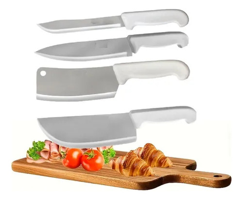 Cuchillos Profesionales Set Con Juego De 4 Piezas Para Cocina Carnicero Chef Pescado Hacha Filetero 7, 8, 7, 8 Pulgadas Color Blanco Acero Inoxidable Yesh Market Modelo 3368