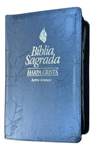 Bíblia Sagrada Almeida Corrigida Com Harpa Letra Grande Azul Folha Com Índice Lateral