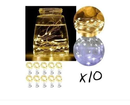 Imagen 1 de 3 de Packx10 Luces Led Alambre 1 Metro Sumergible Pilas Para Deco