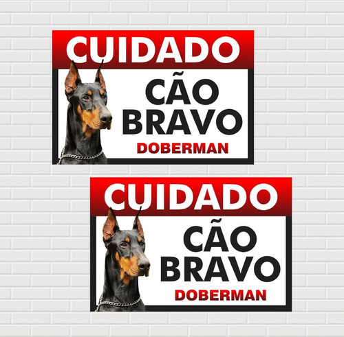 2 Placas Aviso Cuidado Cão Bravo Doberman 20x30