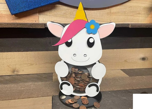 Alcancia Unicornio Grande Personalizada En Madera Dinero