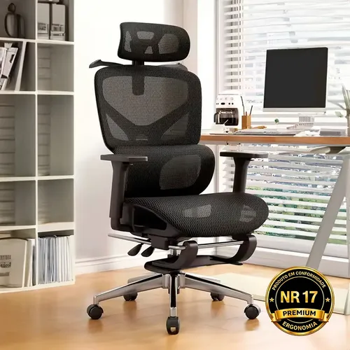 Cadeira De Escritório Ergonômica Giratoria Nr17 Malha Respirável Com Suporte Lombar Adaptável Apoio Para Pés Retrátil Encosto Ajustável Seis Posições Suporta 200kg Cor Preto P04 Corsair Brielli Home