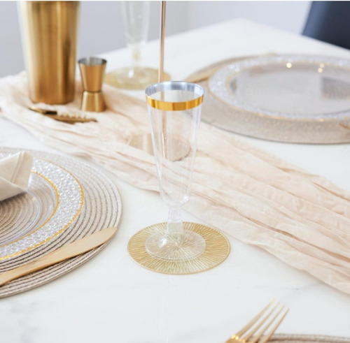 6 Copas De Plástico Reutilizables Para Champagne Filo Dorado
