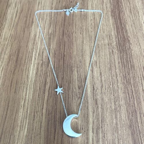 Imagen 5 de 9 de Collar Luna Estrella Plata 925 Mujer Agálea