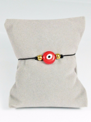 Pulsera Tejida Ojo Turco Color Rojo (coraje) Con Hilo Negro