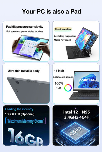 Grty E140p Windows 11 14 Pulgadas 8gb Ram+1tb Ssd Laptops