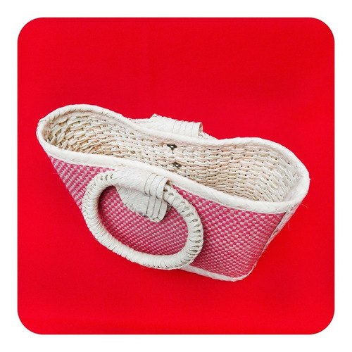 Imagen 5 de 6 de Bolsa Artesanal De Palma Natural Color Rosa 35x31 Cm Bls