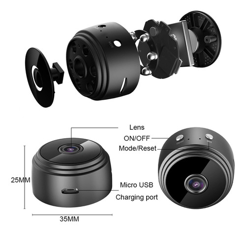 Mini Câmera Wifi Ip Filma No Escuro Com Infra Espiã 2pcs