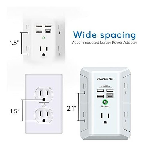 Extensor De Enchufe MĂșltiple Con Usb - Poweriver Surge Prote
