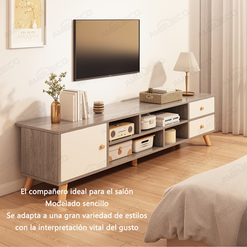 Mueble Para Tv Moderno Mesa 2 Cajon 1 Puerta 140*30*38 Cm Ambueco Morandi Gris