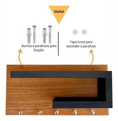 Suporte Porta Chaves Parede Multiuso Organizador Decorativo Cor Freijó/preto