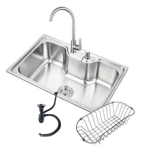 Lavaplatos 60x42 Cm Con Llave Acero Inox Y Full Accesorios