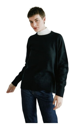 Sweater Etiqueta Negra  Lana Cashmere Mujer Cuello O Pre