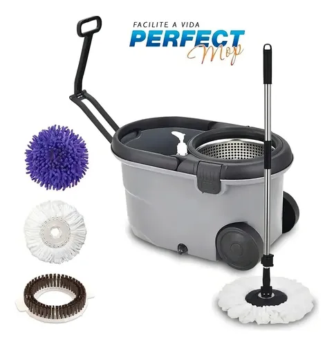 Balde Esfregão Perfect Mop Move 3 Refis Com Roda E Alça Cor Cinza Menor preço em Balde Esfregão Perfect Mop Move 3 Refis Com Roda E Alça Cor Cinza