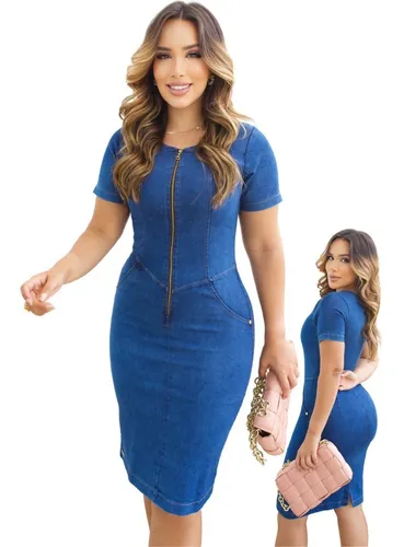 Vestido Jeans Midi Justo Com Elastano Z per Modela O Corpo Frete
